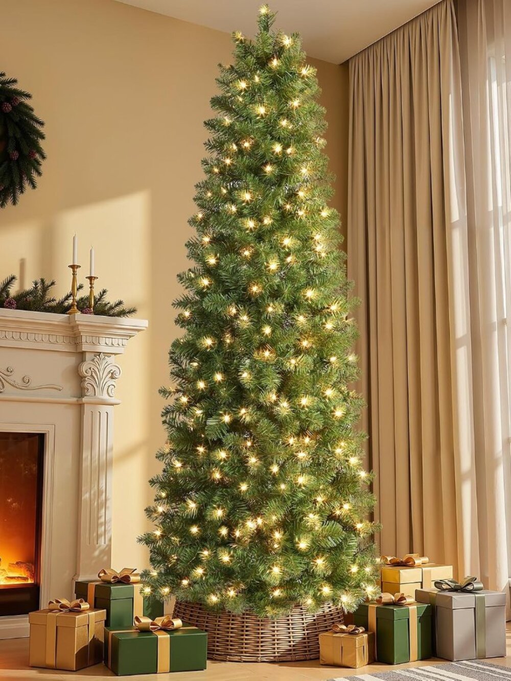 NEW SHareconn 6ft Slim Pencil Prelit Christmas Tree 200 Warm White Lights